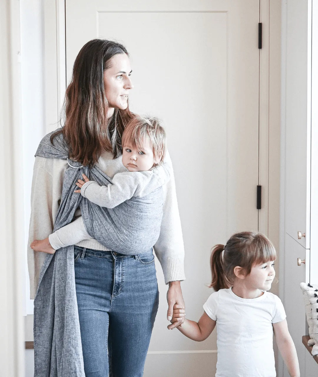 Linen ring top sling baby carrier